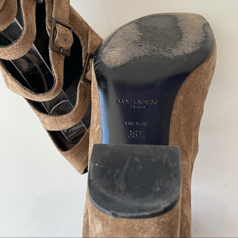 YSL Woman's Multi-strap heel Sandals Suede natural 6.5 - Picture 5 of 11